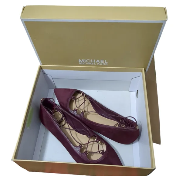 Michael Kors Lace Up Tabby Flats in Burgundy Suede Dark red size 8 - Picture 12 of 15